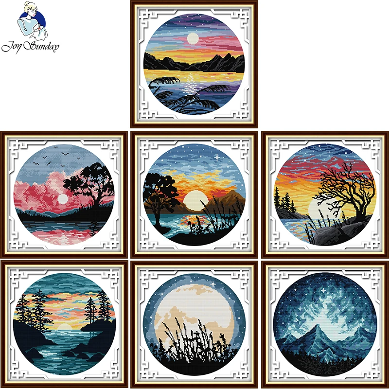 Sunset Collection Painting Cross Stitch Kit DIY Needlework Aida 14CT 11CT White Fabric Printing Needle And Thread Embroidery Set embroidery thread cross stitch kit embroidery fabric