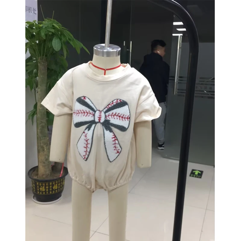 FOCUSNORM 0-18M Lovely Baby Girls Boys Summer Cute Romper Short Sleeve Rugby Bow Embroidery Jumpsuits Clothes 2