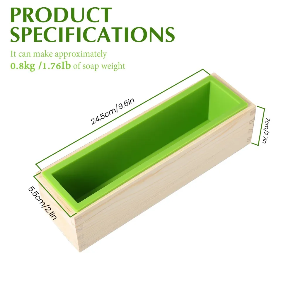 Boowan Nicole Silicone Soap Mold for Soap Making 800g Loaf Mould Silicone Liner with Wooden Box Making Supplies