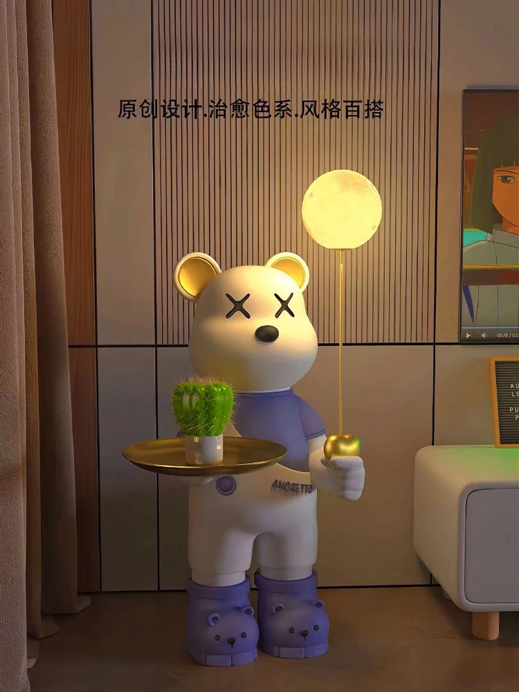 

130cm High Violent Bear Living Room Large Floor-standing Ornaments, Home Decorations, Light-emitting, Tray Storage