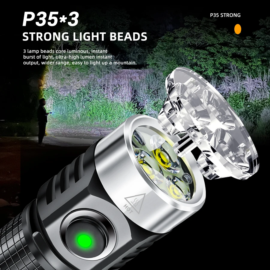 강력한 미니 EDC LED 손전등, USB-C 충전식 키체인 작업등, 강력한 자석 방수 토치, 야외 캠핑 랜턴