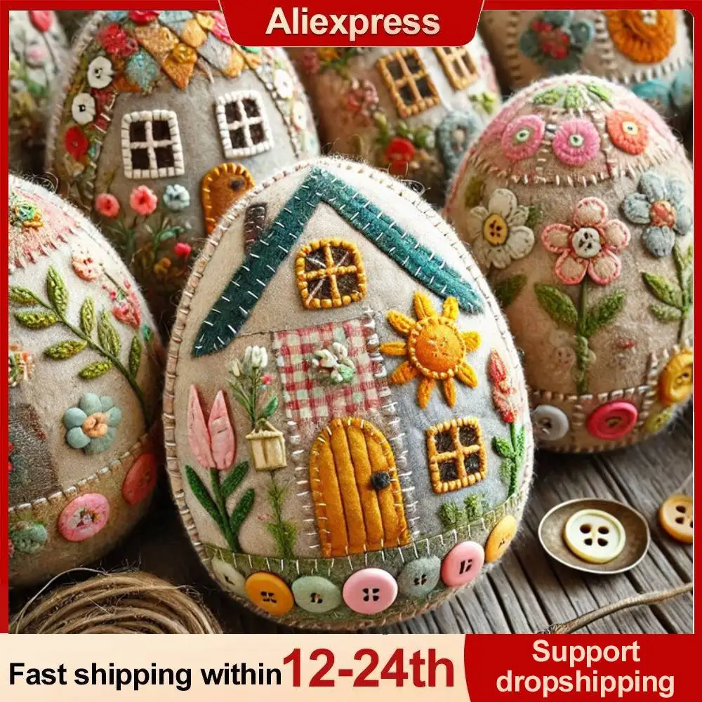 Handmade Patchwork Felt Egg House DIY Kit Felt Easter Egg House Chick Craft Kit Handmade Embroidered Easter Eggs