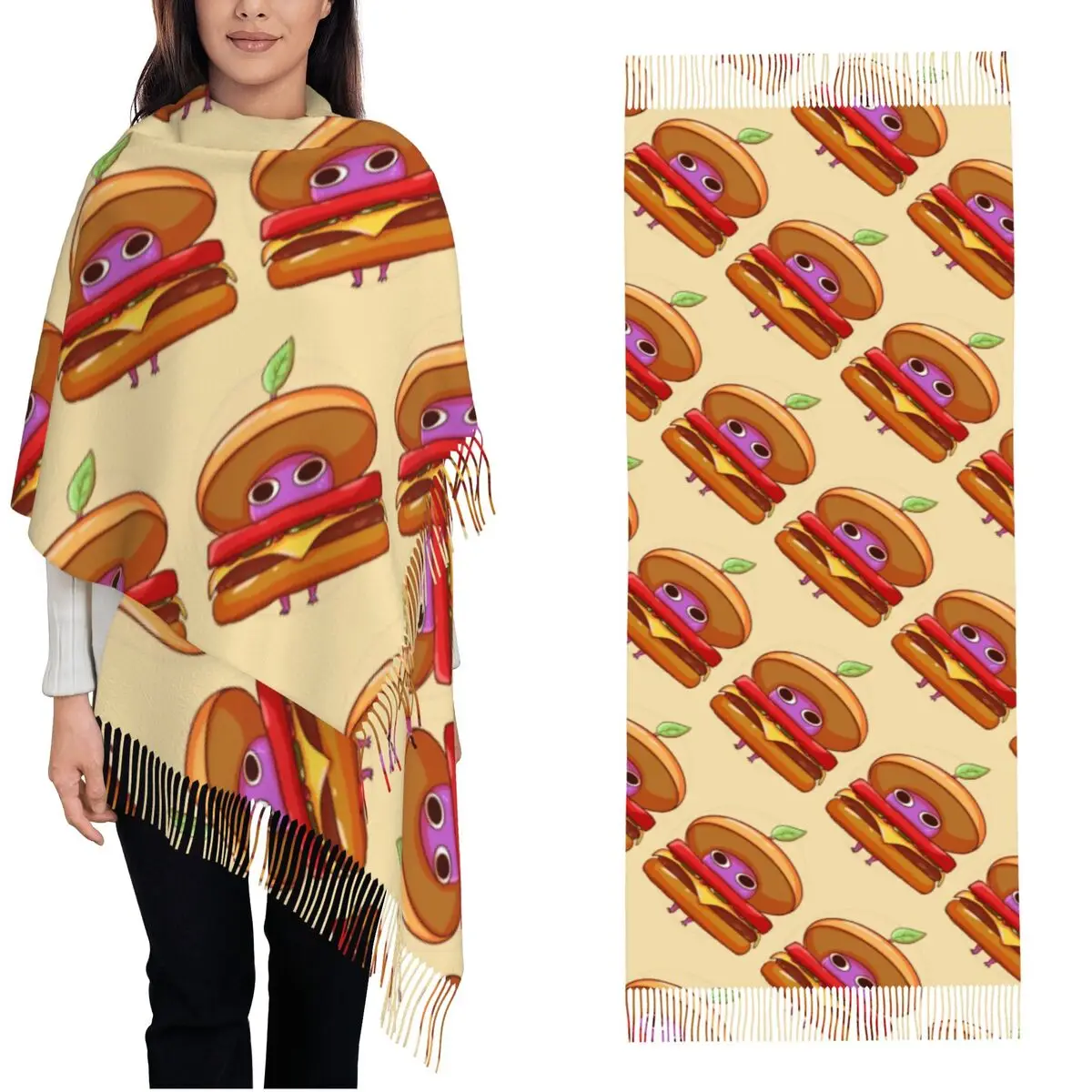 

Purple Burger Pikmin Scarf for Womens Winter Fall Pashmina Shawl Wrap Funny Pikmin Long Large Shawl Scarf for Daily Wear