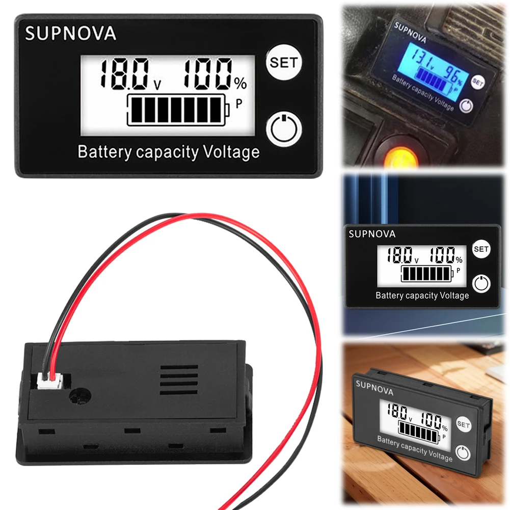 DC 8V-100V Digital Electricity Meter LCD Display Car Battery Charge Level Indicator Lead Acid Lithium LiFe PO4 Digital Voltmeter 5