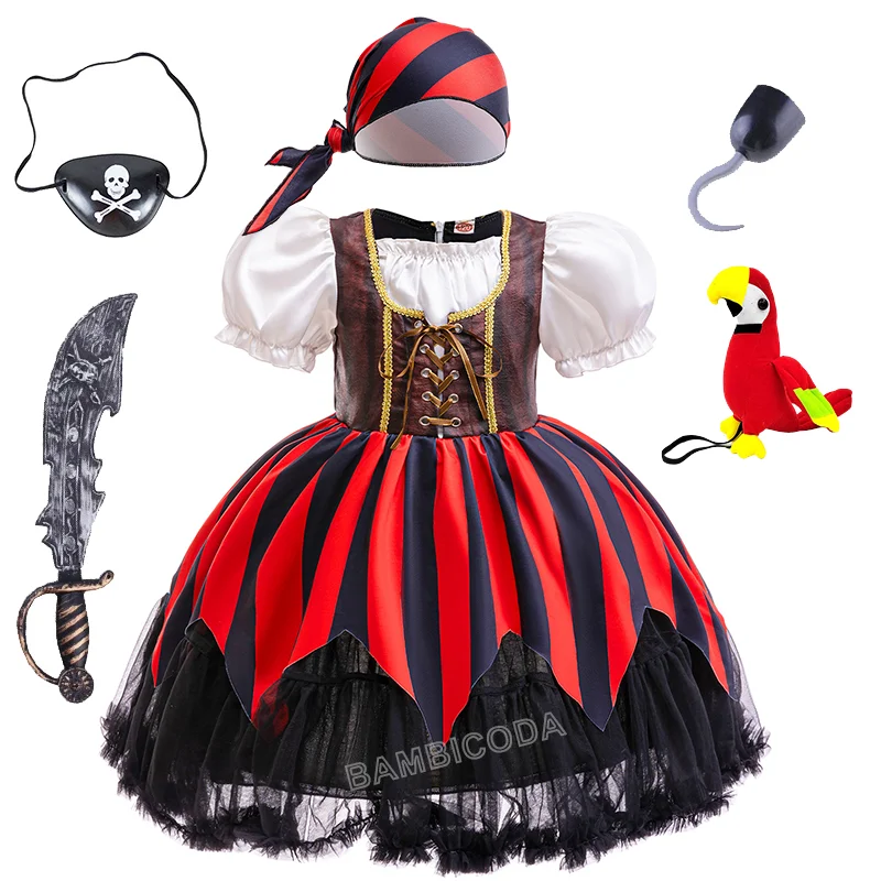 Cosplay Costume Kids Girls Dress Halloween Caribbean Kids Captain Jack Sparrow Carnival Party Pirate Dress Up Pirate Cape Accessories