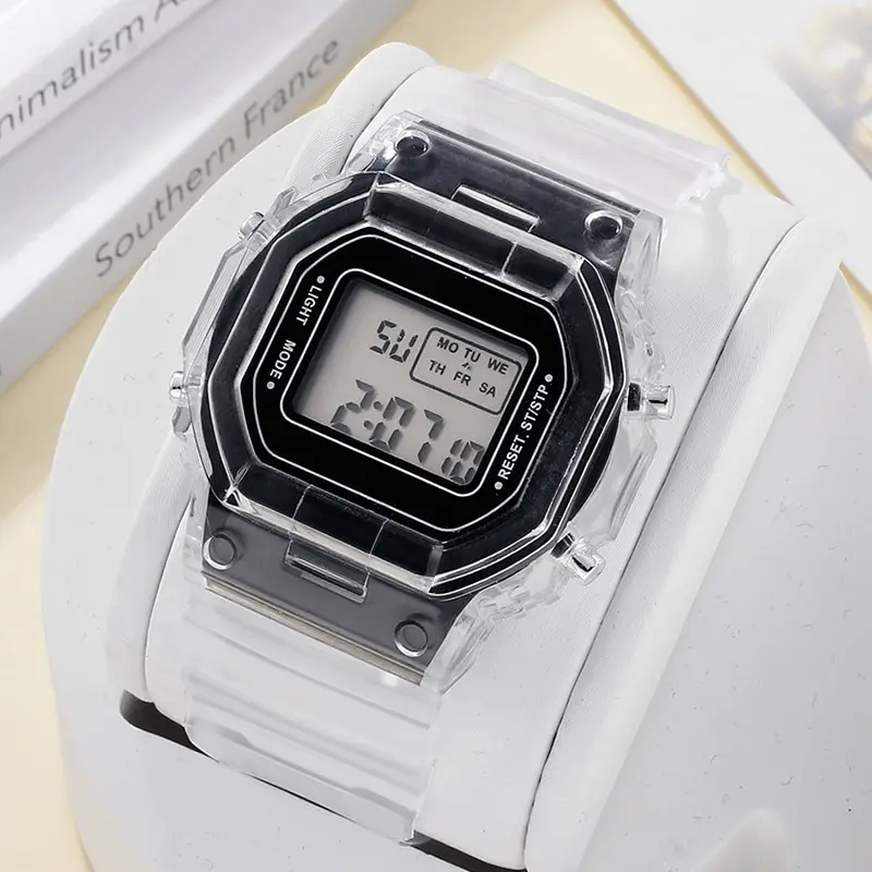 Orologio Sportivo Digitale Unisex Con Display LCD, Cinturino In Silicone, 5 ATM - Bianco/Nero/Rosa