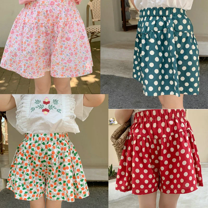 

2023 Summer Baby Girls Shorts Thin Children Pants Fashion Dot Print Middle Waist Skirt Pants Casual Hot Beach Short