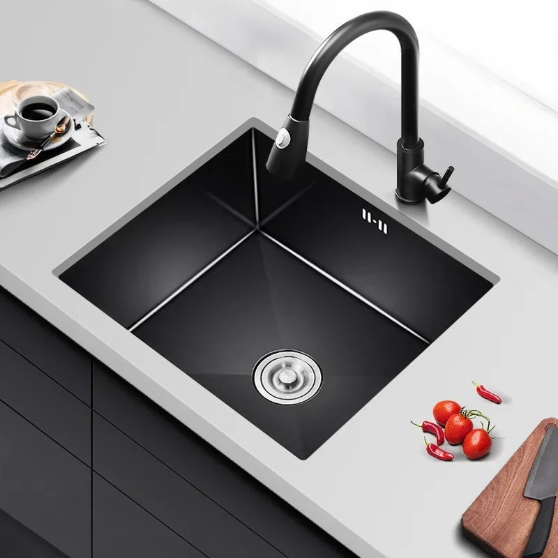 304 Stainless Steel Kitchen Sinks Handmade Small Single-slot Kitchen Bar Built-in Wash Basin Under Counter Basin