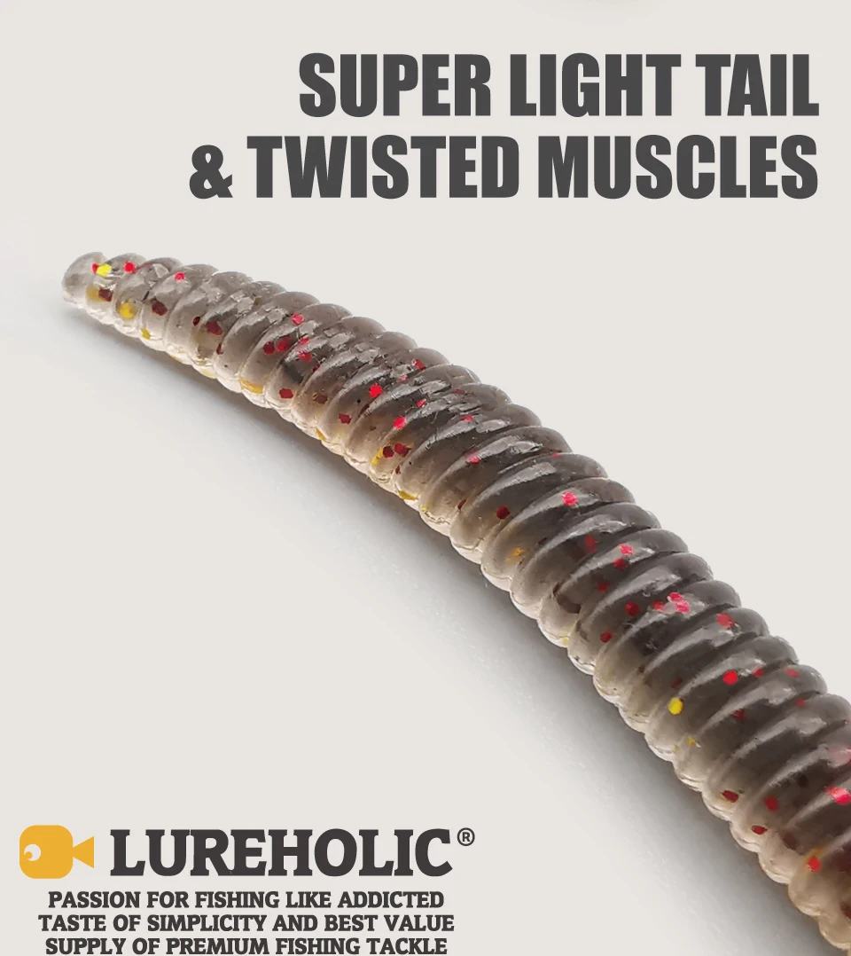 LUREHOLIC 3,8" -20 Stück 4,8" -15 Stück hocheffiziente schlanke Regenwürmer Basswurm für Köder-Angelgeräte Wacky Neko Drop Shot usw. – Detail 4