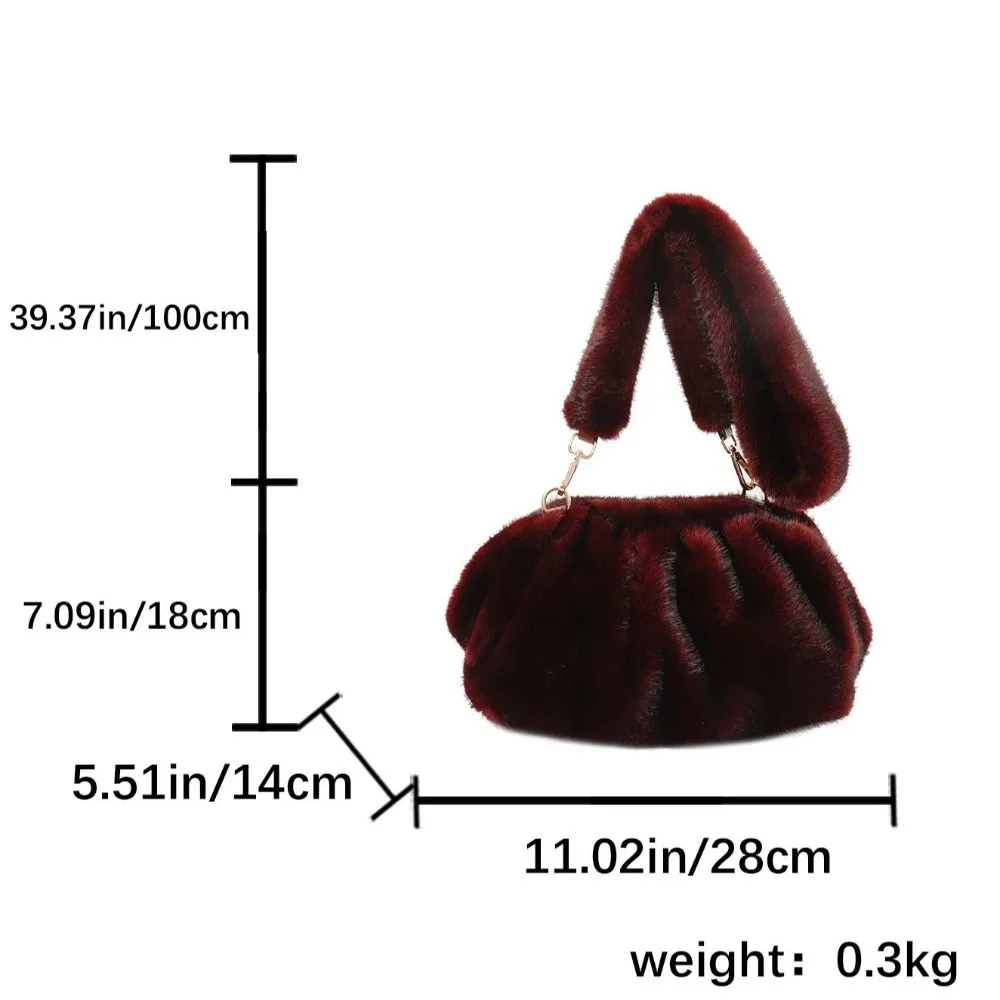 Cute Large Capacity Crossbody Bag Wrinkle Relaxed Texture Mink Fur Ladies Handbags Solid Color Shoulder Bag Female