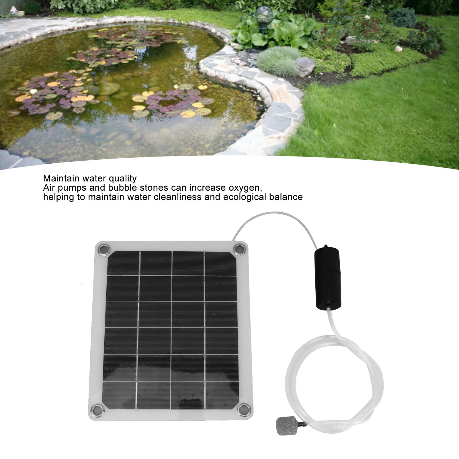 Solar Aquarium Air Pump Solar Pond Aerator Waterproof 20W Noiseless Solar Aquarium Air Pump with Air Bubble Stones for Fishpond