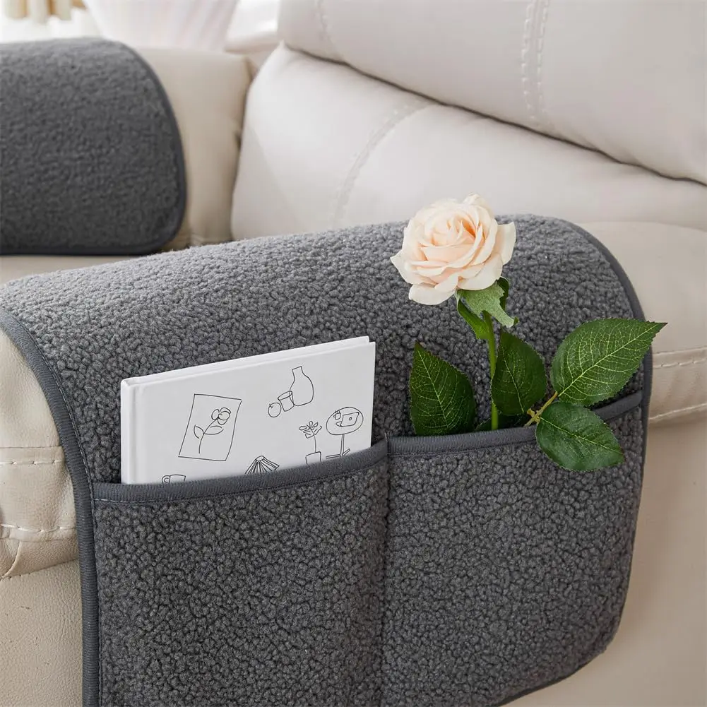 5 Pcs Recliner Covers Sherpa Arm Covers for Recliner Chair with Storage Pockets Headrest Cover for Recliner Chair Armchair 3