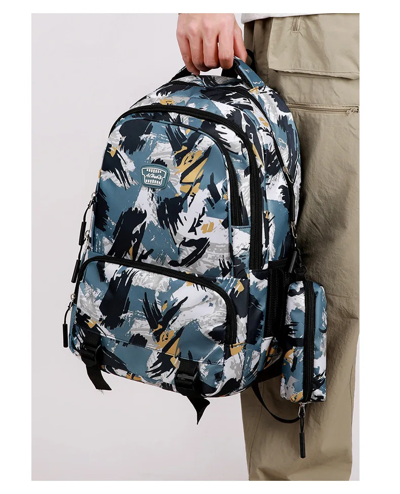 Lässiger Rucksack mit Blumendruck für Männer und Frauen, neuester Camouflage-Reiserucksack aus Oxford-Stoff für Herren für die Mittelschule – Detail 25