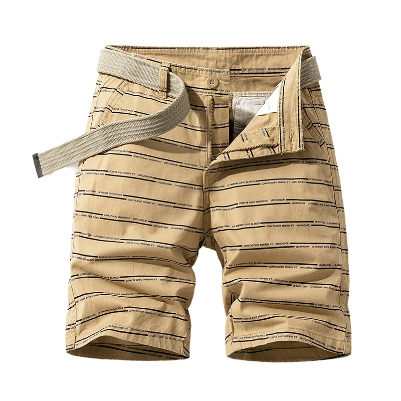 Summer Beach Shorts Men's Cotton Fashion Striped Printed Pants Loose Straight Casual All-Matching Work Clothes Shorts