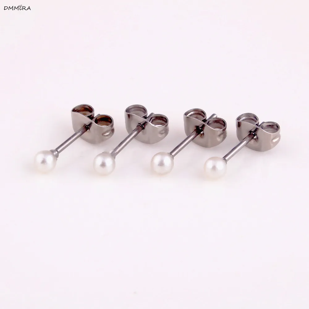 

New Arrival Fashion Cute White 3mm Simulated-Pearl Women Small Earrings 361L Stainless Steel Lovely Wedding Stud Earrings