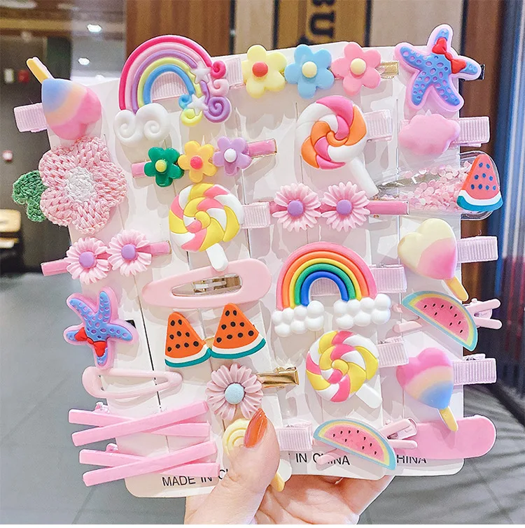 14-8 teile/satz niedlichen Cartoon Bowknot Blume Haars pangen für Baby Mädchen handgemachte Farbe Haarnadel Haars pangen Kopf bedeckung Kind Haarschmuck – Detail 2