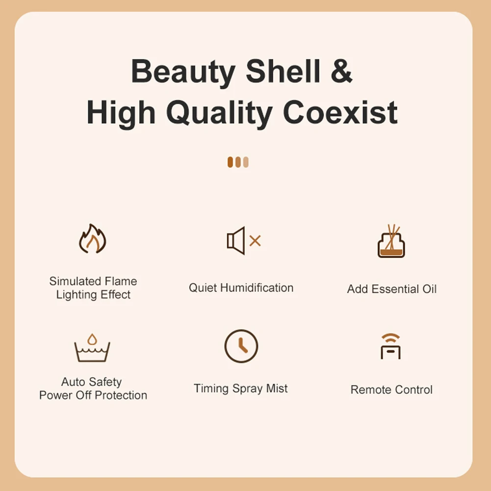 Dynamic Flame Fireplace Essential Oil Diffuser 150ml Ultrasonic Cool Mist Humidifier Timer and Auto Off 7 Colors LED Night Light