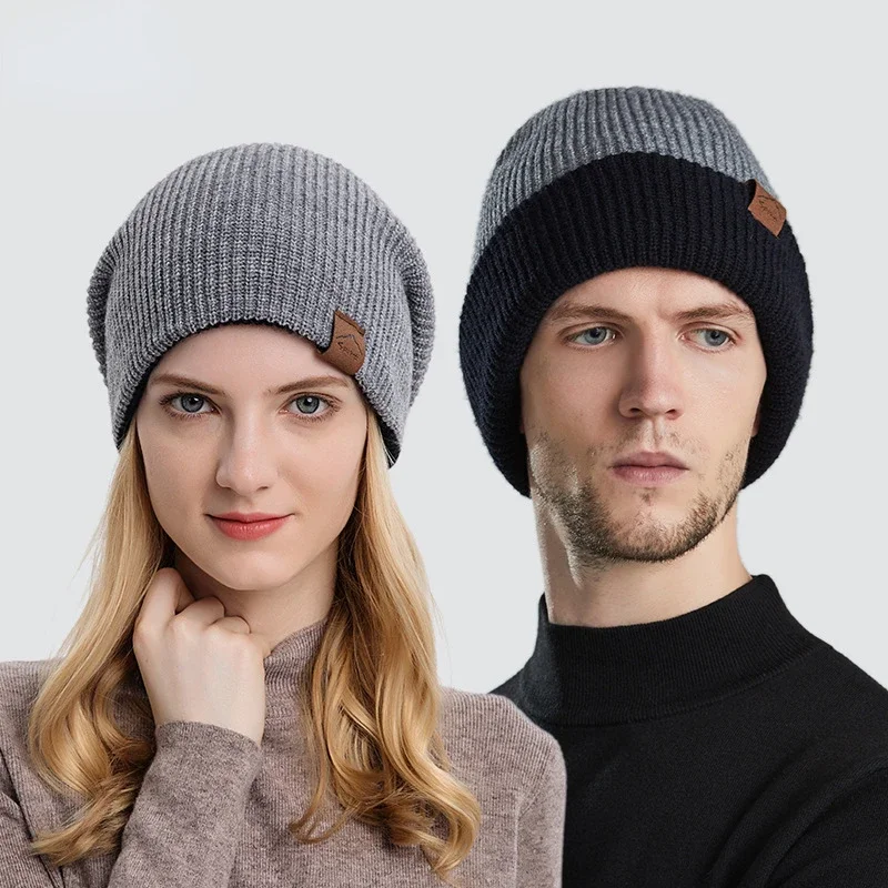 Модная зимняя шапка для женщин и мужчин, вязаные облегающие шапки, женские и мужские однотонные шапочки, шапка, Повседневная Мягкая шапка с меховой шапкой