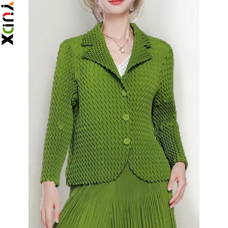 

YUDX Miyake Весенняя модная плиссированная рубашка для женщин однотонные лацканы с длинным рукавом однобортные Топы универсальные 2024 Новинка