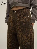 Syiwidii-جينز نسائي مطبوع عليه جلد الفهد ، بنطال جينز واسع الساق ، ملابس الشارع الشهير ، خمر ، فضفاض ، فضفاض ، مصمم ، هيب هوب ، Y2K 1