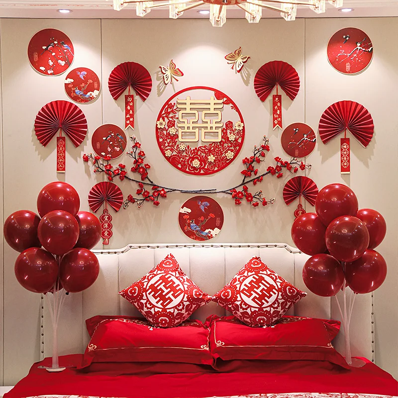 

Wedding room bedside background wall Balloon decoration set Wedding bedroom Room living room background wall wedding decoration