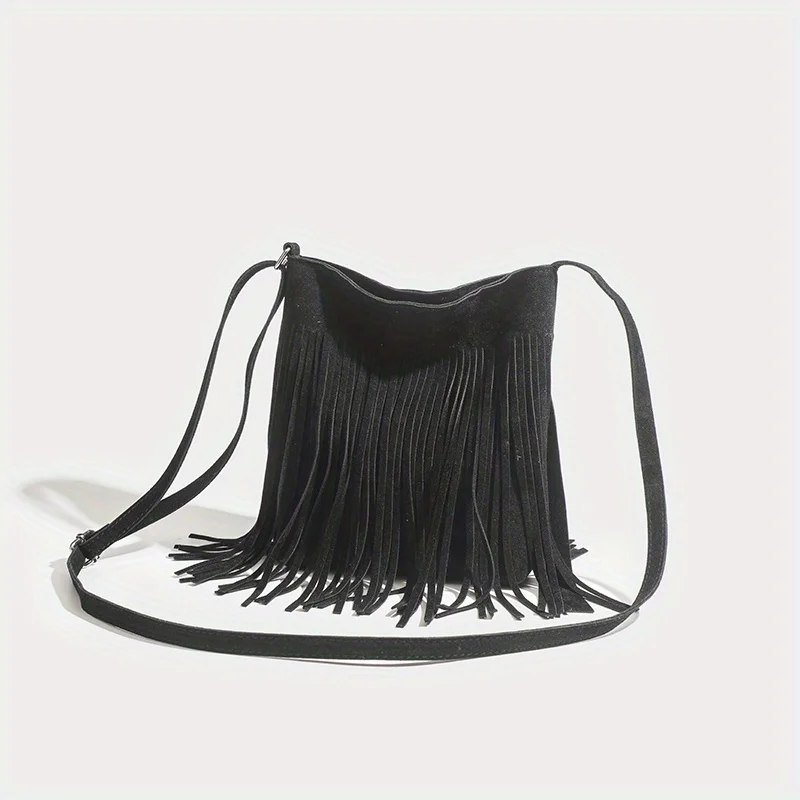 Boho-Stil Quaste Umhängetasche Vintage Wildleder Umhängetasche Lässige Fransen Umhängetasche für Frauen – Detail 2
