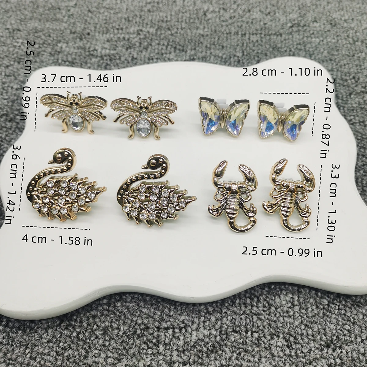 2PCS 나비 전갈 신발끈 참 DIY 장식 블링 스완 신발끈 버클 액세서리 거미 신발 클립 장식품