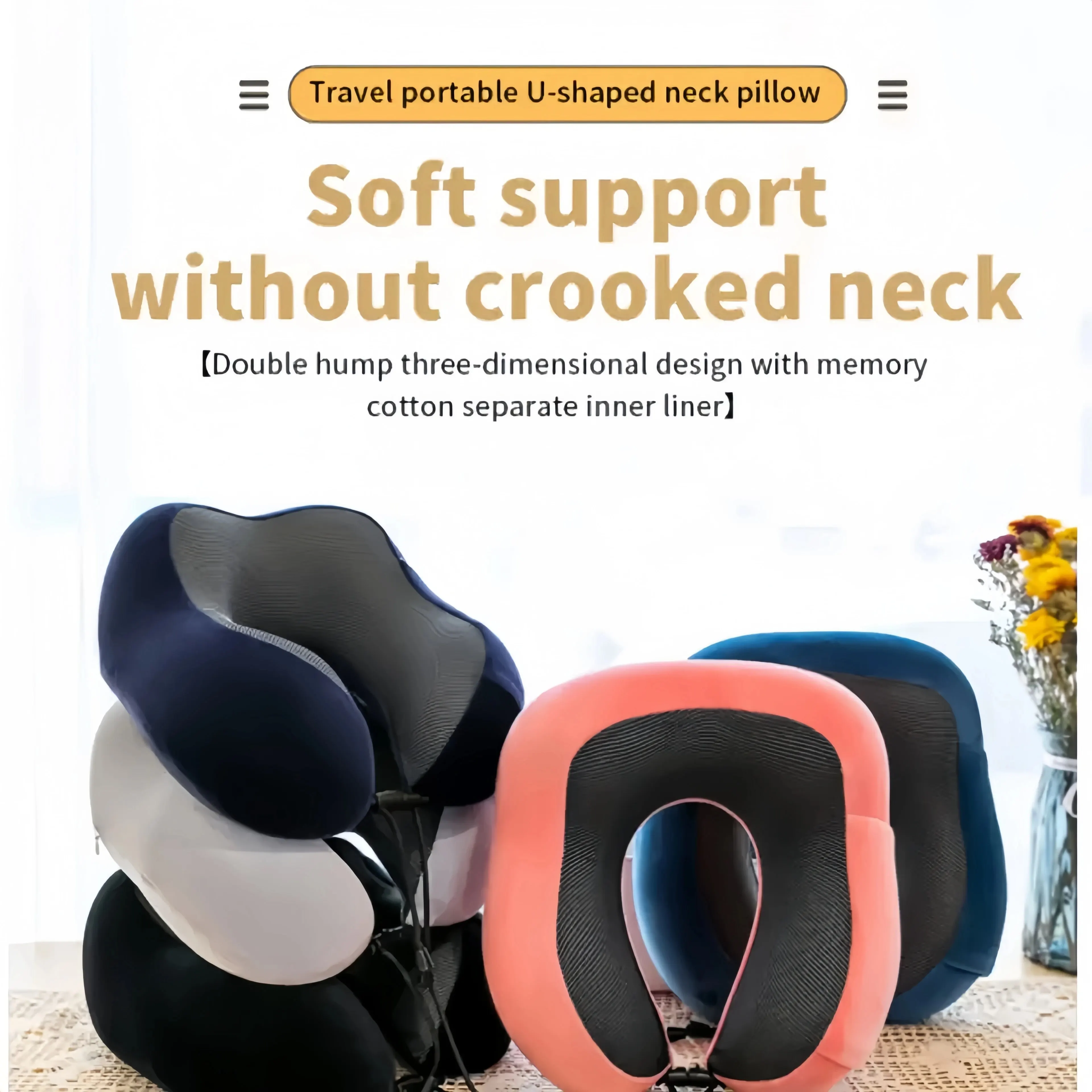 Travel Pillow Memory Foam Neck Pillow Head Support Soft Pillow for Sleeping Rest Airplane Car & Home Use