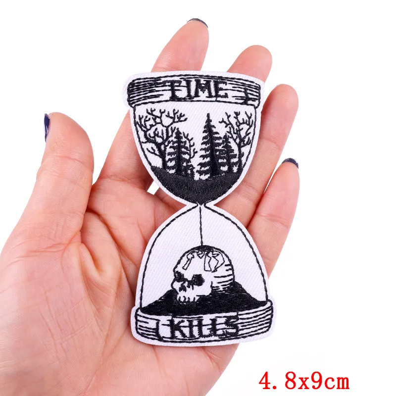 Punk-Schädel-Patch zum Aufbügeln, bestickte Aufnäher für Kleidung, thermoadhäsive Aufnäher auf Kleidung, Flasche, Geister-Patch-Aufkleber – Detail 30