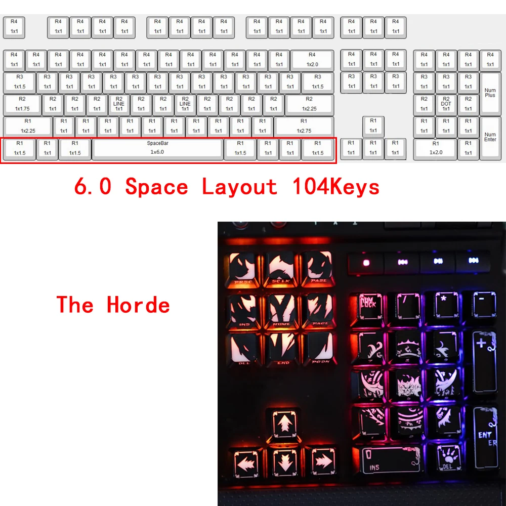 Фото 104 шт., полупрозрачные колпачки для клавиатуры World of Warcraft WOW №4