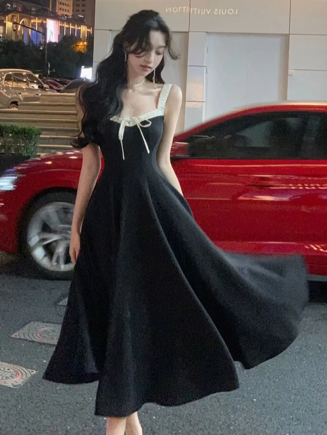 

French Fashion Midi Dresses Women 2024 New Summer Elegant Spaghetti Strap Female Clothes Sexy Evening Party Backless Prom Dress