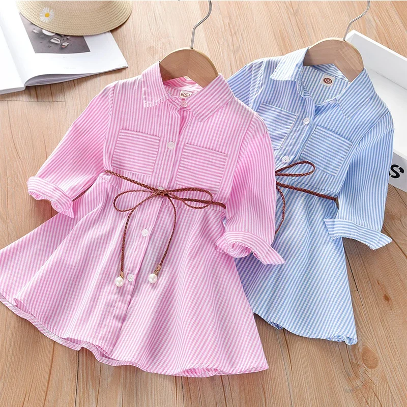 Girls Dress Spring Autumn Stripe Kids Cotton Long Sleeve Regular Style