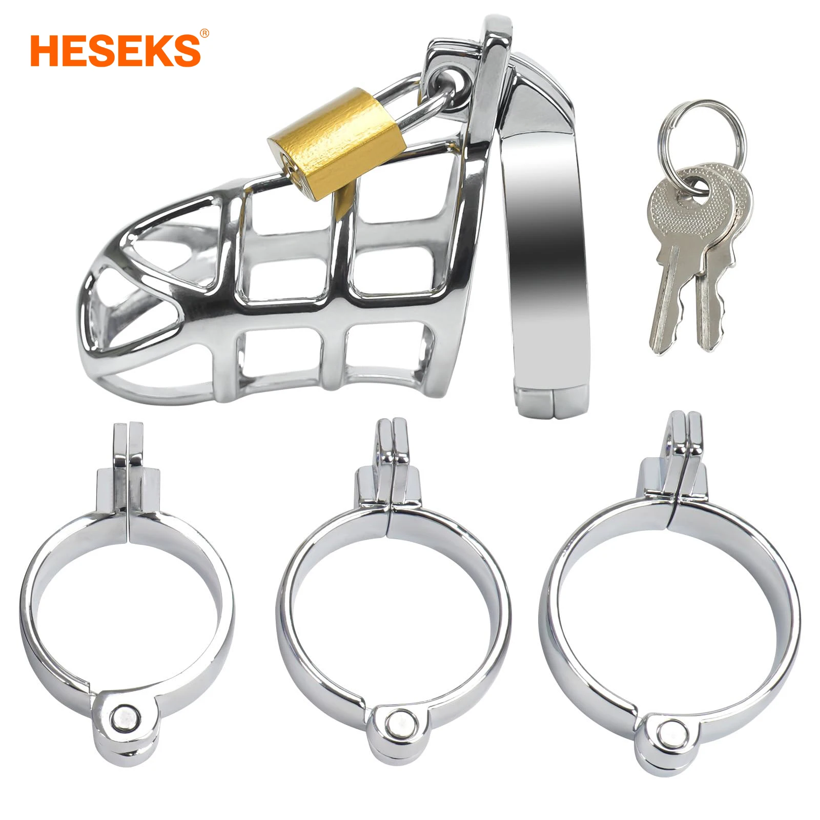 HESEKS Male Chastity Device Cock Cage Zinc Alloy Penis Exercise Chastity Device Locked Cage Restraint Ring Adult Sex Toy for Men for penis chastity cage,chastity lock sex toy,chastity cage accessory,penis cock ring,male female sex toy
