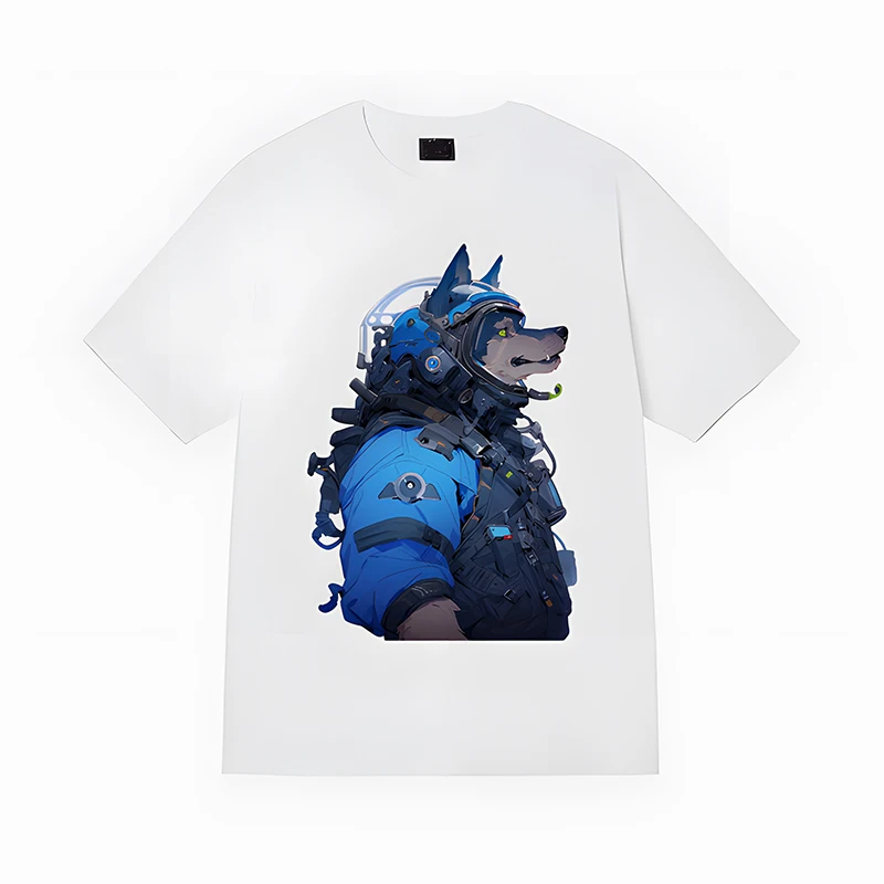 

Men's and women's pure cotton pet-themed dog-inspired couple's loose and versatile trendy T-shirt with a space warrior