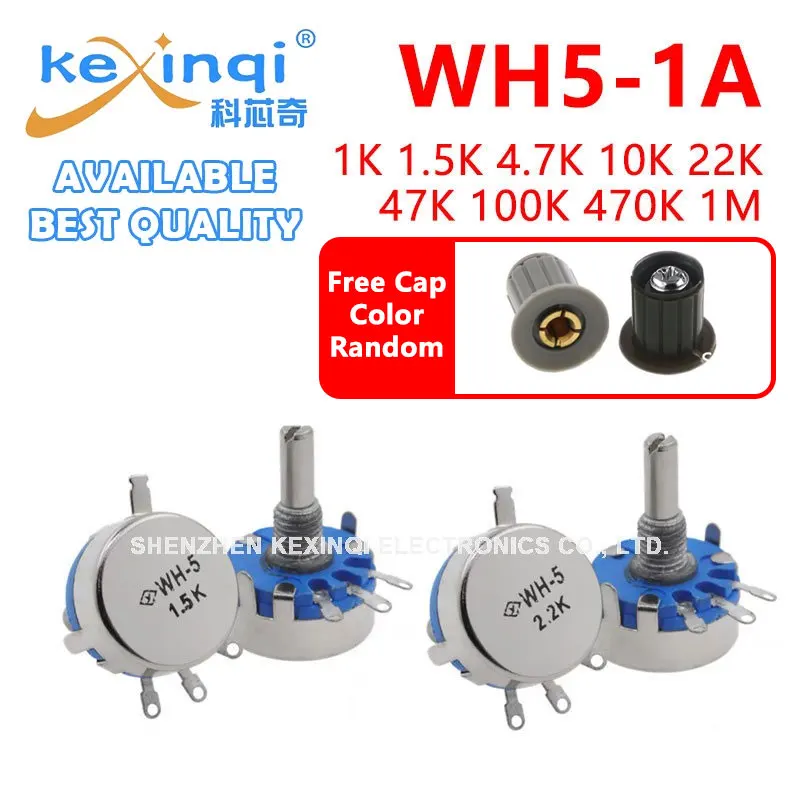 5set Carbon Potentiometer 470R 1K 2K 1K5 10K 22K 47K 4K7 100K 220K 3-Terminals Round Shaft Rotary Taper WH5 With Cap 2pcs wh5 1a 470r 1k 10k 47k 4k7 100k 470k 220k 1k5 22k 1m ohm 3 terminals round shaft rotary taper carbon potentiometer wh5