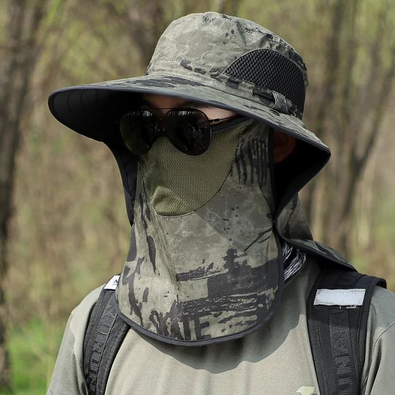 

Men's sunshade tea hat fishing cover full face sunscreen mask summer outdoor anti ultraviolet hat Bucket hat Hiking Camping Hat