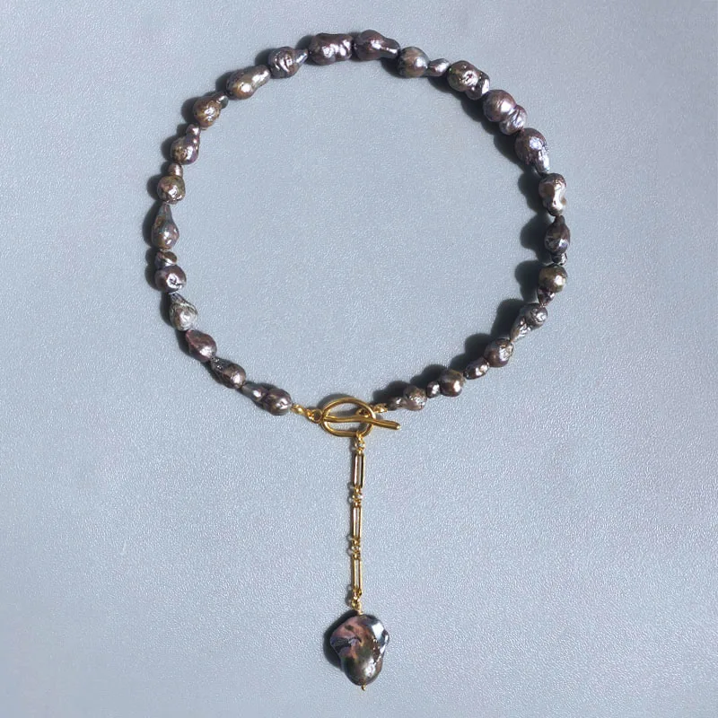 

High Quality Black Pink Baroque Freshwater Pearl Necklace Handcrafted Stainless Steel Chain Pendant Collar Party Wedding Jewelry