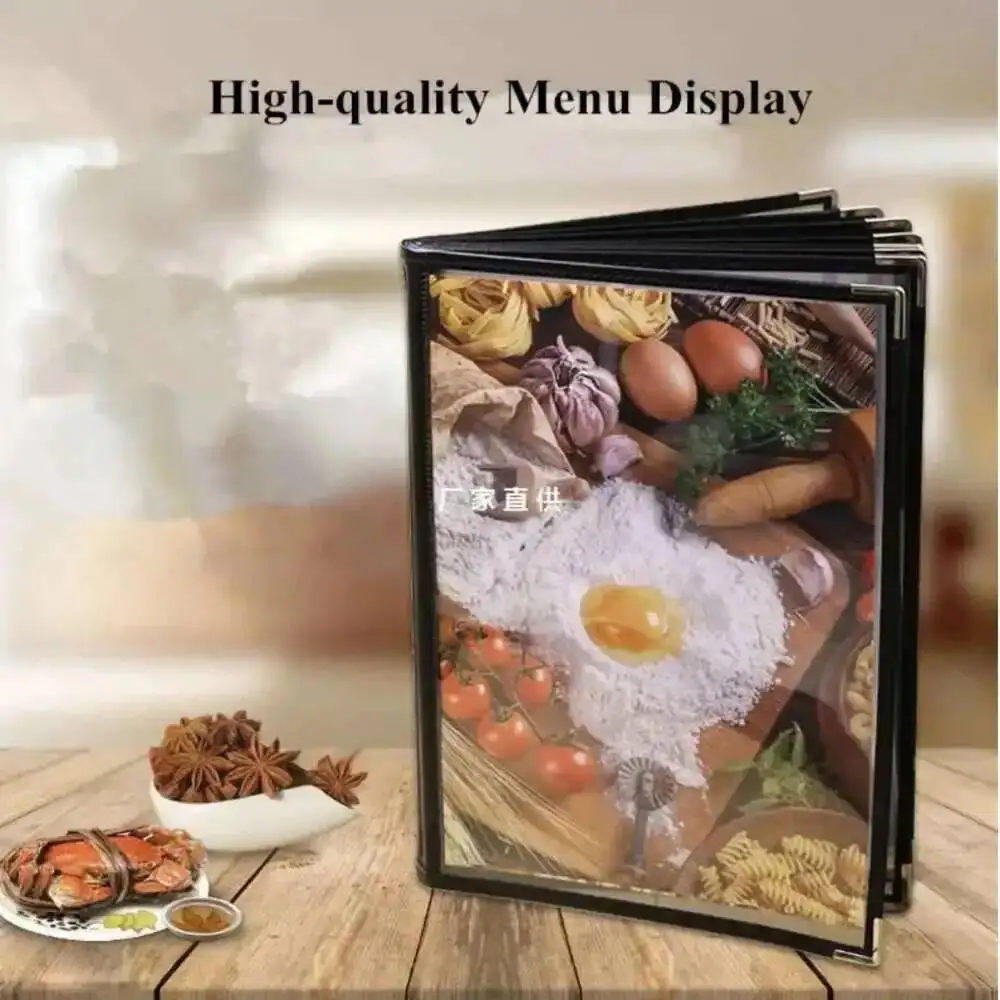A4 doppelseitiges Restaurant, Essen, Café, PVC-Menüabdeckungen, Buch, faltbar, passend für 8,5 x 11 Zoll große Papier-Menühalterrahmen – Detail 5