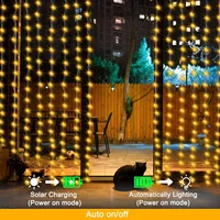 Solar Curtain Light Outdoor Waterproof Solar Fairy Garland String Lights Garden Yard Pavilion Wedding Party Holiday Decor Lights 2