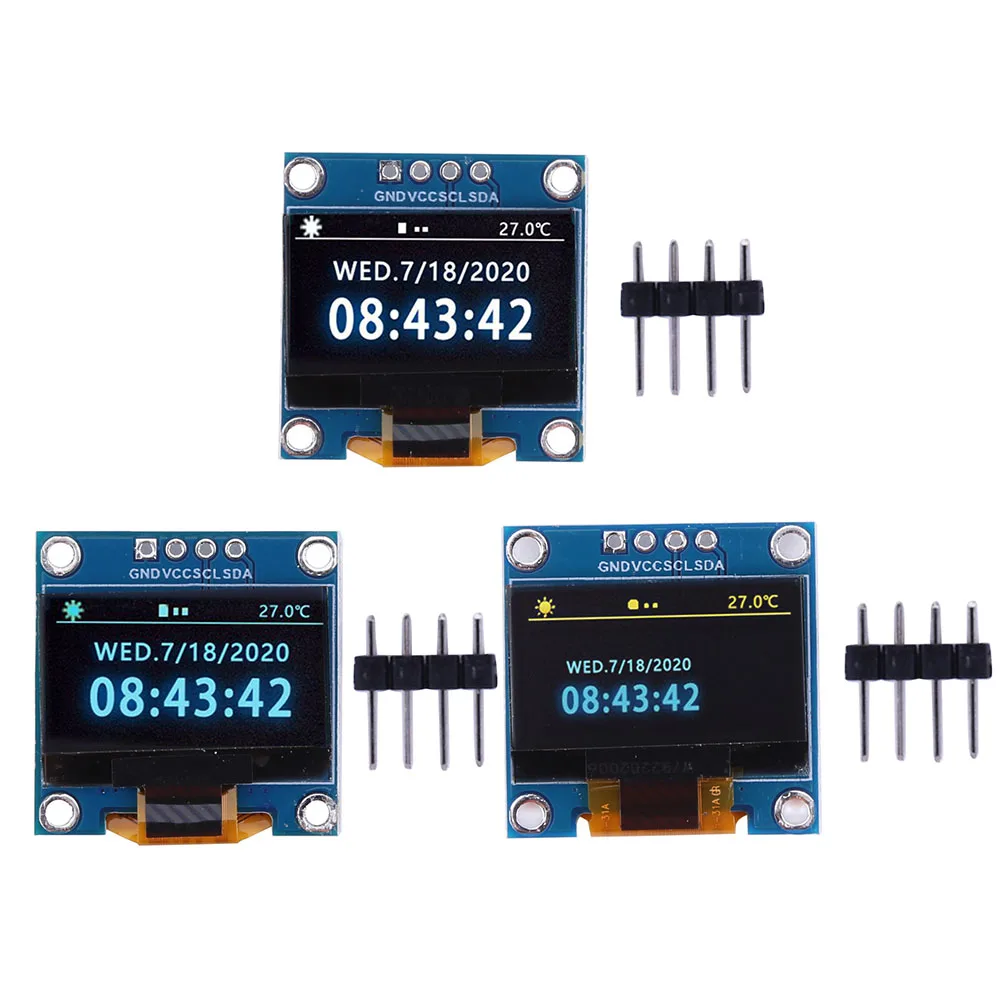 아두이노 라즈베리 파이 BBC용 디스플레이 모듈, 4 핀 IIC 3.3-5V SSD1315 드라이브 LCD 모듈, 화이트 블루 옐로우 블루 디스플레이, 0.96 인치