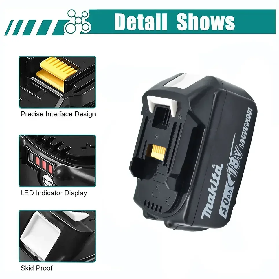 100 % Original-Makita-Lithium-Ionen-Akku, 18 V, 4000 mAh, 18 V Bohrer-Ersatzbatterien BL1860 BL1830 BL1850 BL1860B – Detail 6