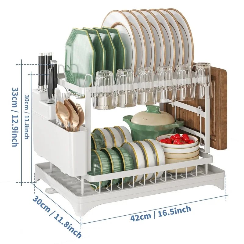Égouttoir à vaisselle à 2 niveaux pour cuisine, support de rangement pour bols, couverts, baguettes, couteaux, fourchettes et tasses