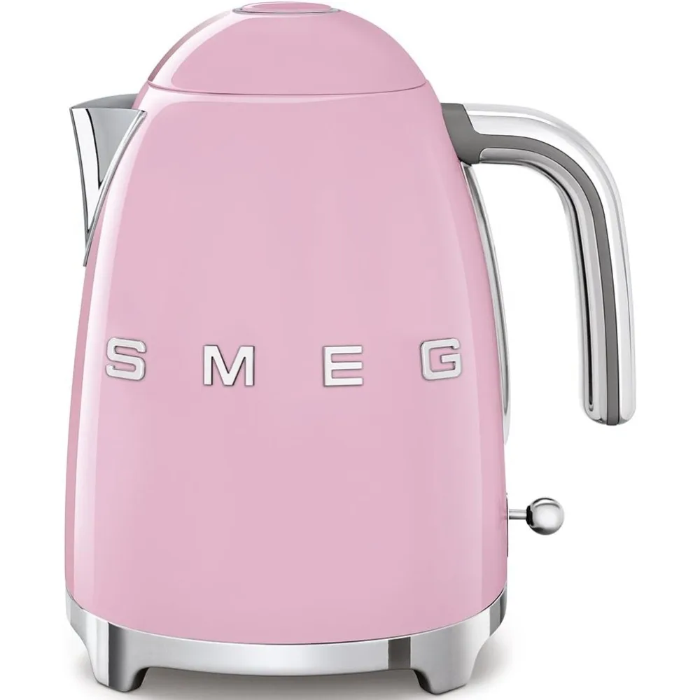Retro Style Electric Water Kettle with Automatic Shutoff, Removable Base, and Water Indicator, Pink