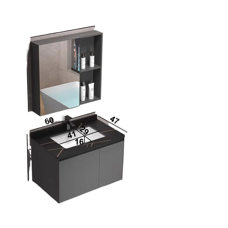 Dark gray space aluminum bathroom cabinet washbasin cabinet combination, ceramic integrated basin washbasin smart