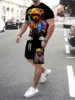 3D Cartoon Teddy Bear Print Men's T-shirt Shorts Set, Summer Casual Everyday Men's Short-sleeved Outdoor Street Men's Shorts 6
