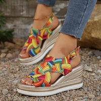 Rainbow Graffiti Wedge Heels Sandals for Women Summer 2025 Peep Toe Platform Sandals Woman Buckle Strap Thick Bottom Beach Shoes - Image 4