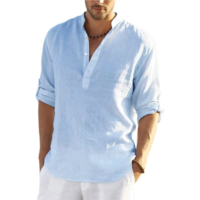 2022 New Men's Casual Blouse Cotton Linen Shirt Loose Tops Long Sleeve Tee Shirt Spring Autumn Casual Handsome Men's Shirts 3