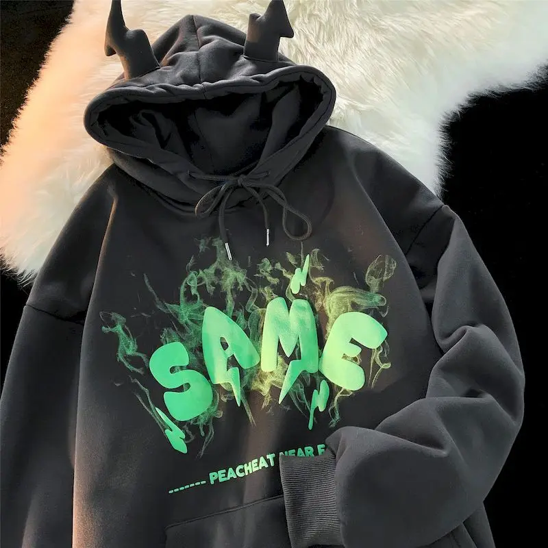 Sudaderas con capucha de cuerno gótico para mujer, sudaderas de manga