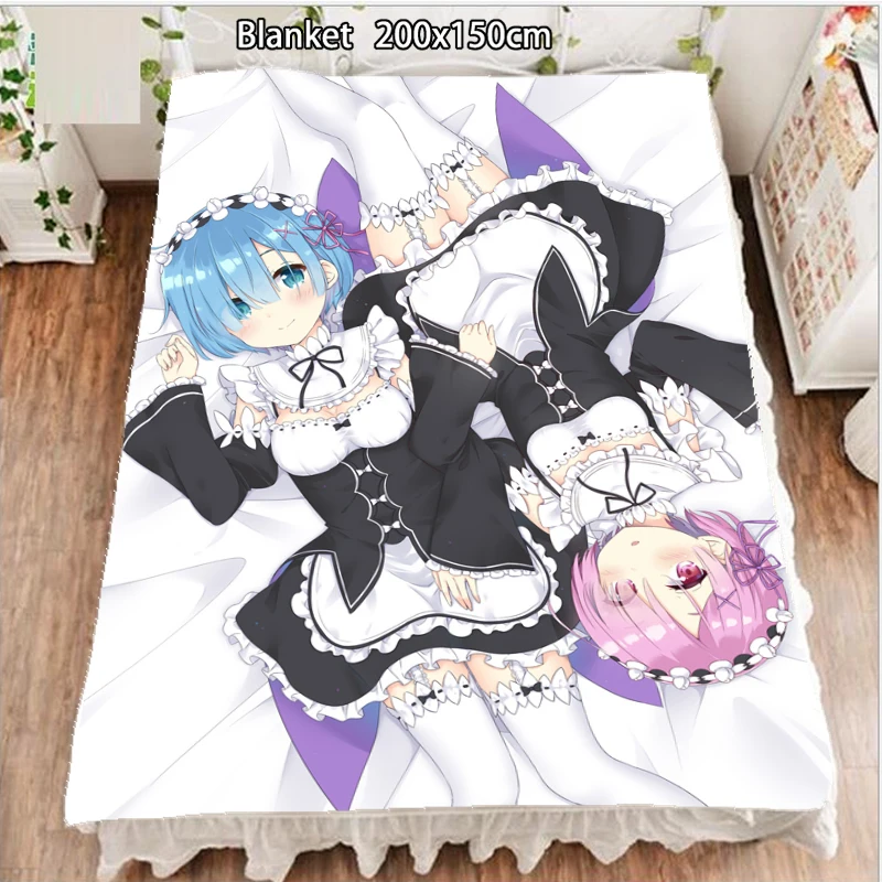 

Anime Fleece Blanket, Re:Zero Kara Hajimeru Isekai Seikatsu Rem Ram Cute 200cm Blankets and Bedspreads for Beds