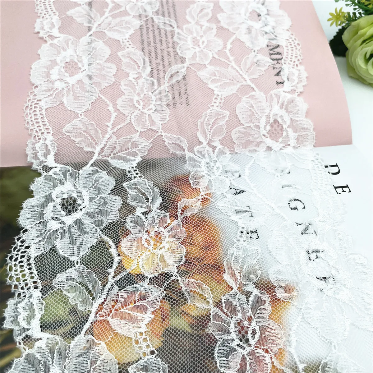 3y/lot Width 23cm White Elastic Stretch Lace Trim 1